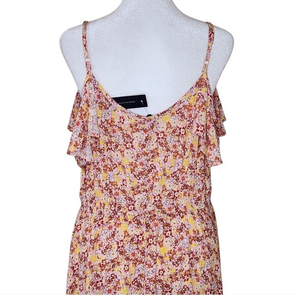 As U Wish Hi Low Cold Shoulder Tank Dress Ruffle Top Yellow Floral Large NWT - Picture 7 of 14